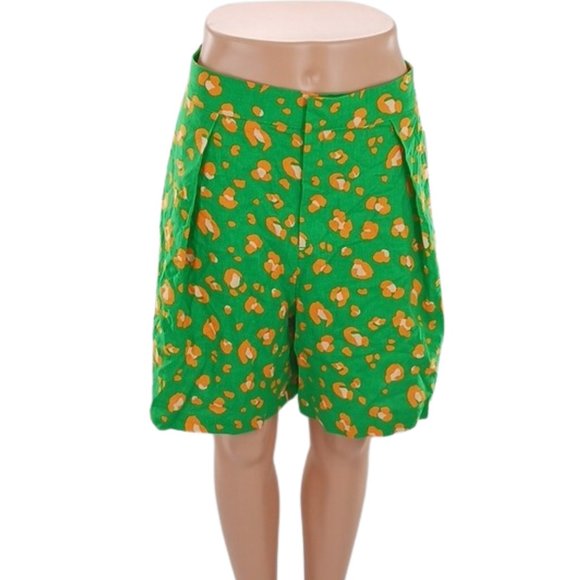 Tabitha Brown For Target Shorts Linen Blend Green Leopard Print Womens Size L - Picture 2 of 5